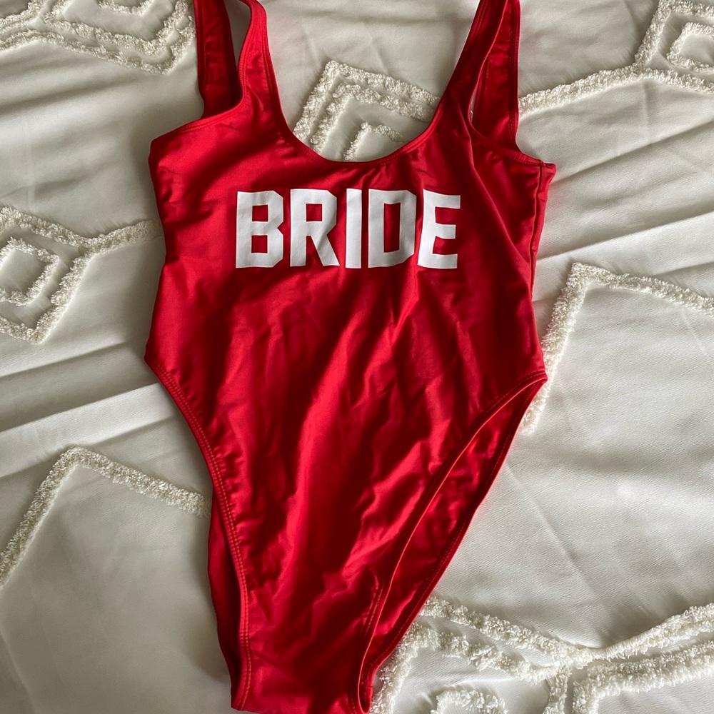 Custom BRIDE One Piece bathing suit - Size L - Red
